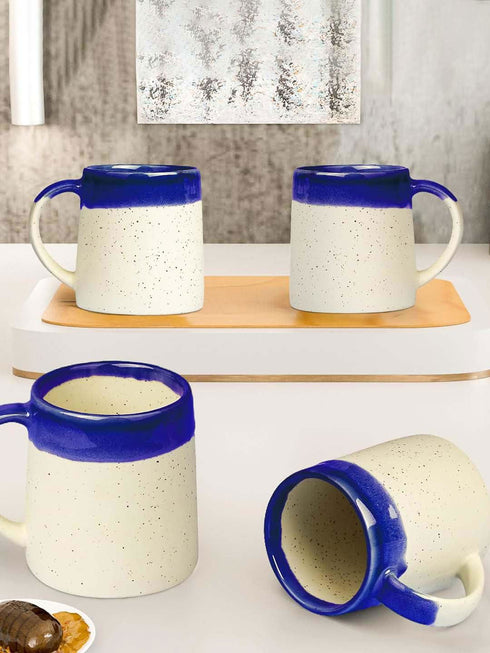 Studio Pottery Dual Tone White and Blue Coffee (Set of 4) - The Earth Store - Mug Set